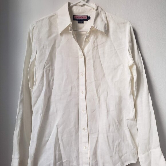 Vineyard Vines Womens Off-White Ivory Linen Button Down Shirt - Picture 12 of 13